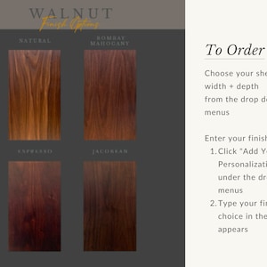 Walnut Hardwood finish options, Natural, bombay mahogany, expresso, jacobean