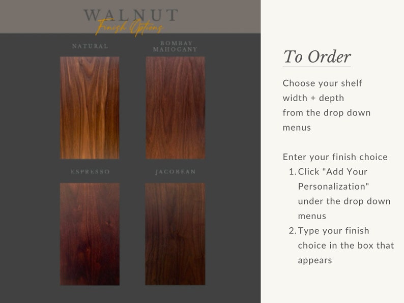 Walnut Hardwood finish options, Natural, bombay mahogany, expresso, jacobean