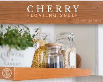 Cherry Floating Shelf - Custom Length, Depth, and Finish Color with Hidden Bracket and Mounting Hardware Included