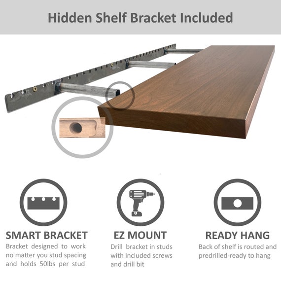 Floating Walnut Shelves Any Color Size Ez Mount Heavy Duty Bracket Included