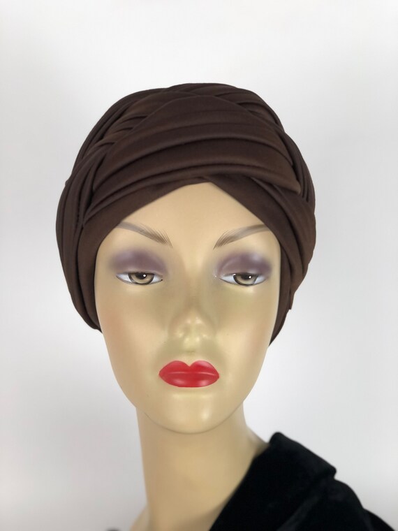 1950s Brown Crepe Turban By Fedoria - image 2