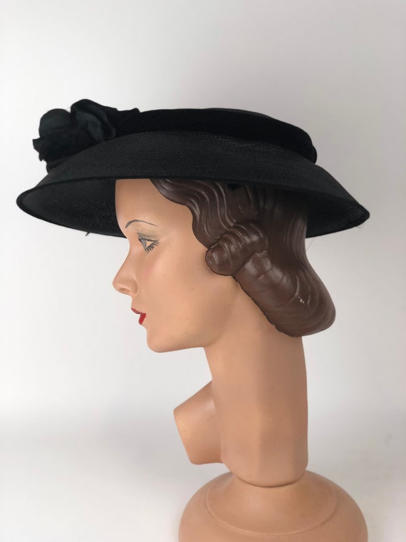 1950s Gene Doris New York Wide Brim Black Straw H… - image 3