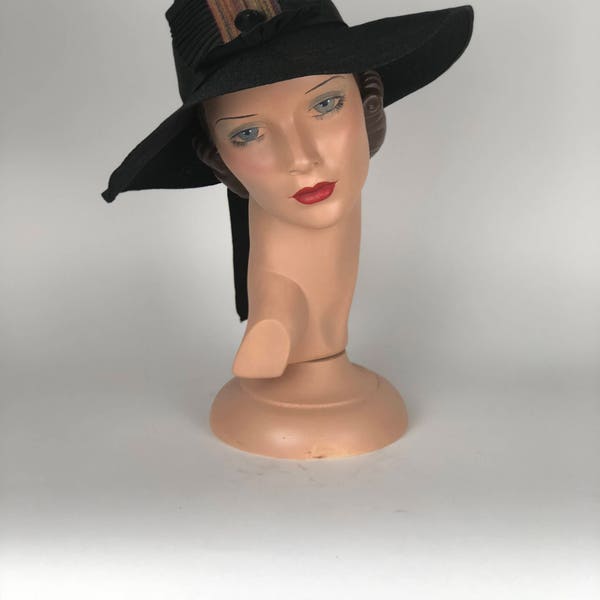 Vintage mesh black wide brim bubble cut hat ^^^