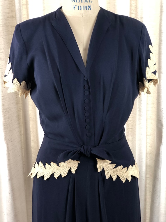 Beautiful 1940s Navy Crepe Hostess Gown By Lee's … - image 2