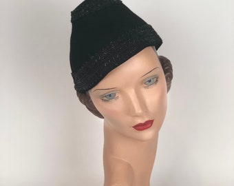 Late 1930s Felt Hat With Black Beading Around The Base And Crown. The Hat Was Made By Mayer Israel's New Orleans