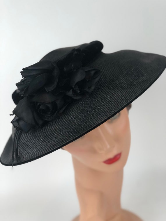 1950s Gene Doris New York Wide Brim Black Straw H… - image 2