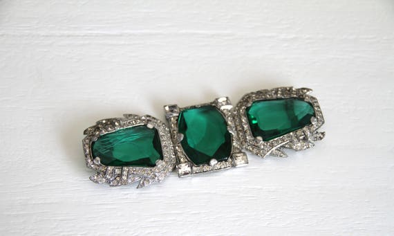 1930s Rhinestone and emerald belt buckle