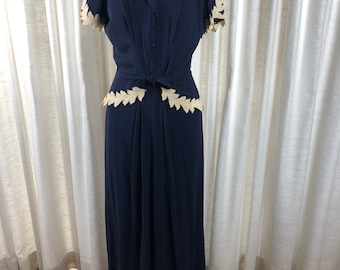 Beautiful 1940s Navy Crepe Hostess Gown By Lee's Modesto of California