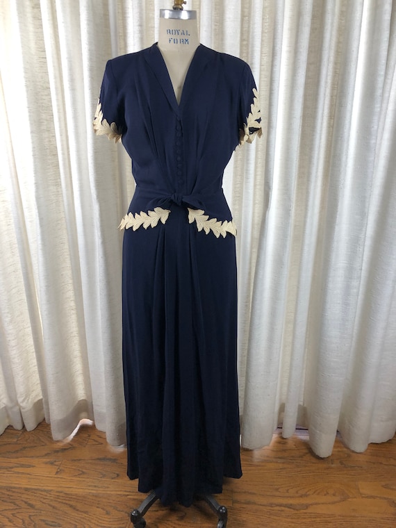 Beautiful 1940s Navy Crepe Hostess Gown By Lee's … - image 1