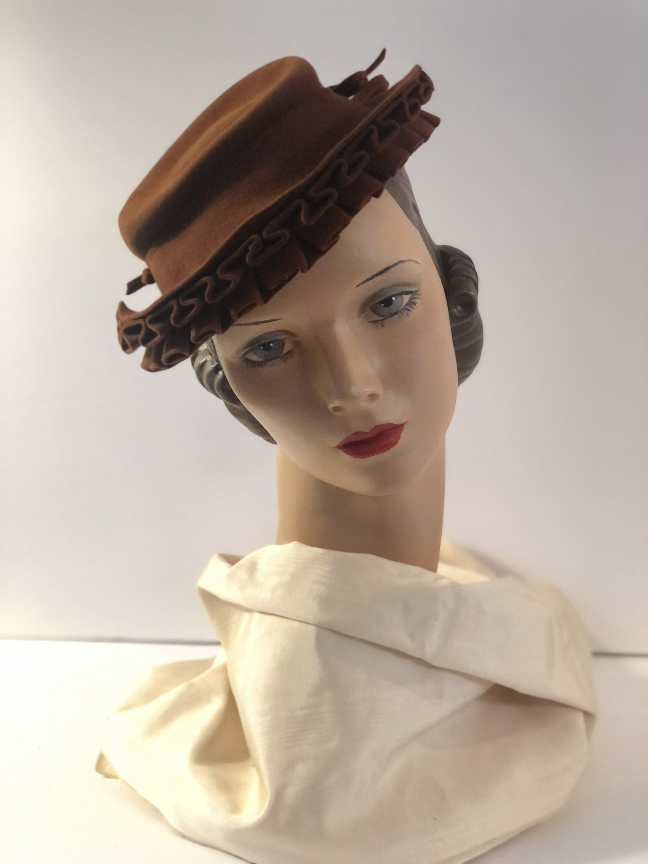Ruffled Tilt Hat Best and Company 1940s Tilt Hat New York Creations White Straw Vtg Hat