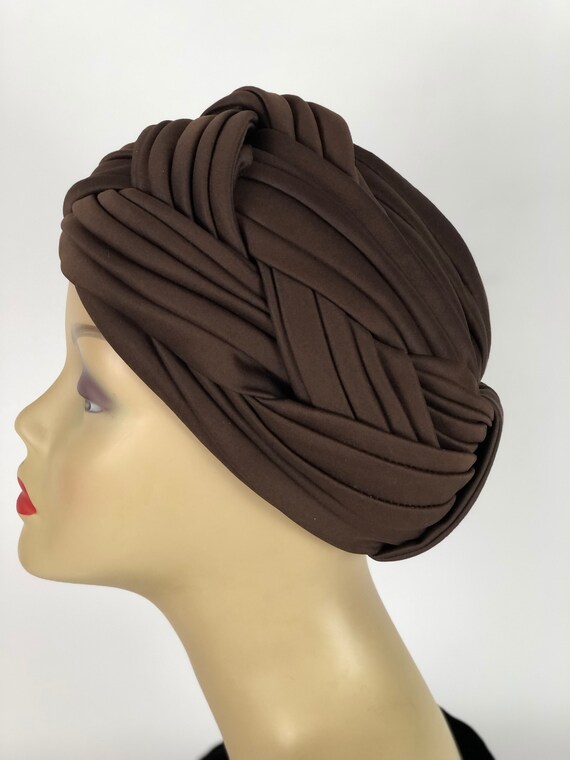 1950s Brown Crepe Turban By Fedoria - image 6