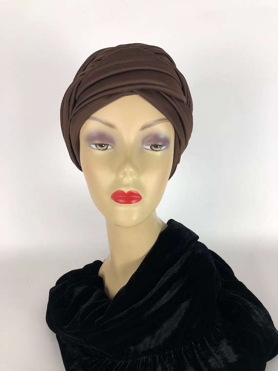 1950s Brown Crepe Turban By Fedoria - image 1