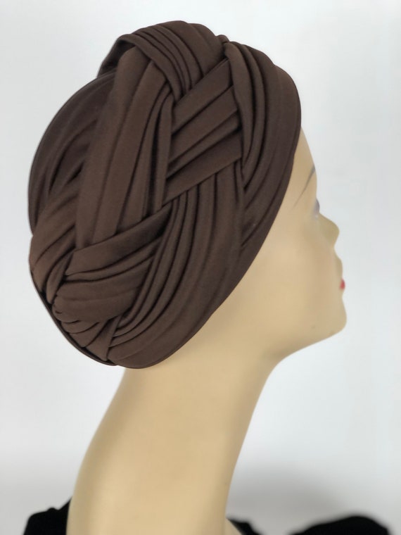 1950s Brown Crepe Turban By Fedoria - image 4