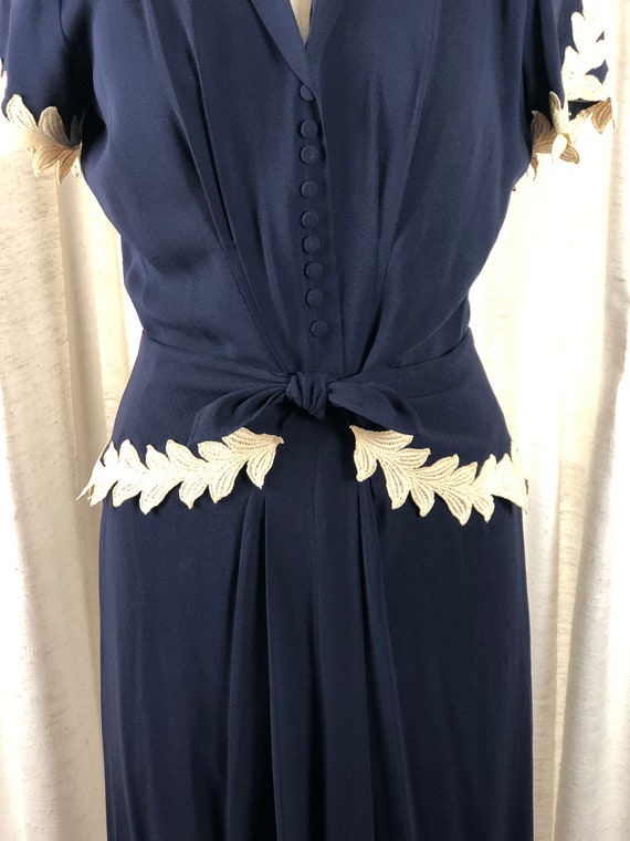 Beautiful 1940s Navy Crepe Hostess Gown By Lee's … - image 3