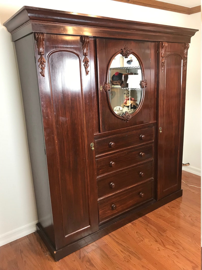 Circa 1890 English Mahogany Armoire Wardrobe Etsy