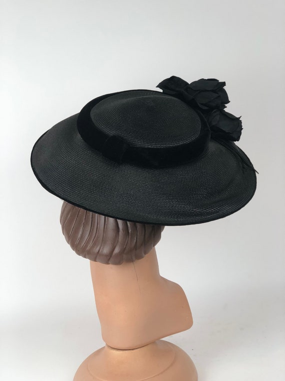 1950s Gene Doris New York Wide Brim Black Straw H… - image 4