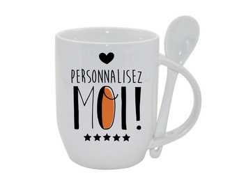 Personalized mug with white spoon, Personalized gift, for mom, for her