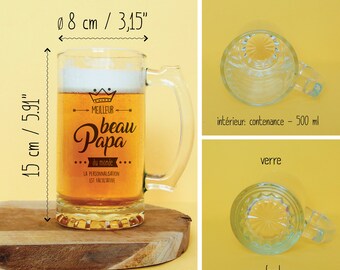 Chope à Bière Personnalisée « Ce Papou » Avec Cochon - Verre Givré 470 Ml, Cadeau Humour Père Noël - 12