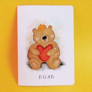 Carte amour  | carte de Saint Valentin "Ourson dessiné"  |  personnalisable