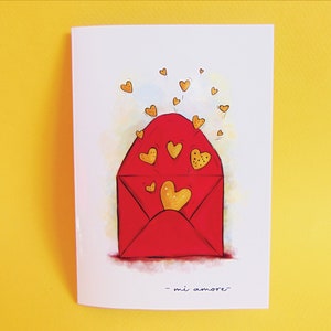 Carte amour  | carte de Saint Valentin "Enveloppe et coeurs"  |  personnalisable