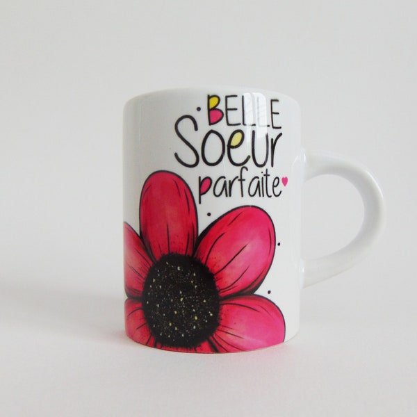Tasse personnalisée, fleur rouge ,  café expresso