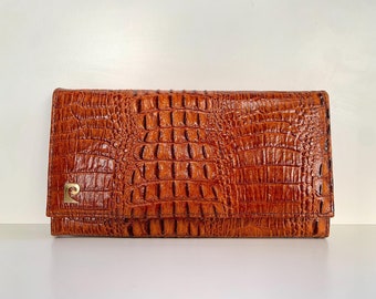 Pierre Cardin 70s vintage wallet/mini bag brown croco leather 