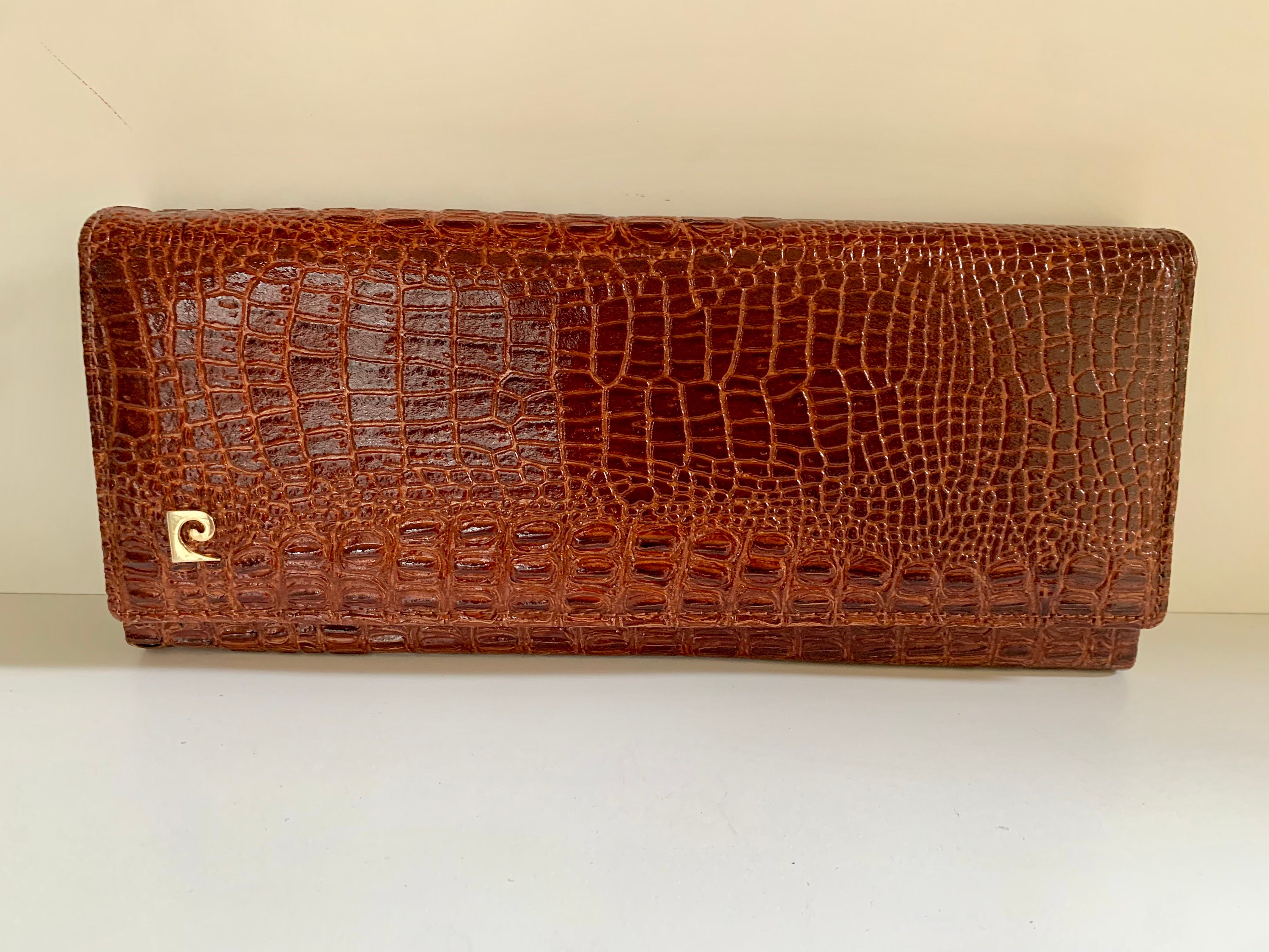 Pierre Cardin 70s vintage clutch bag - brown croco leather