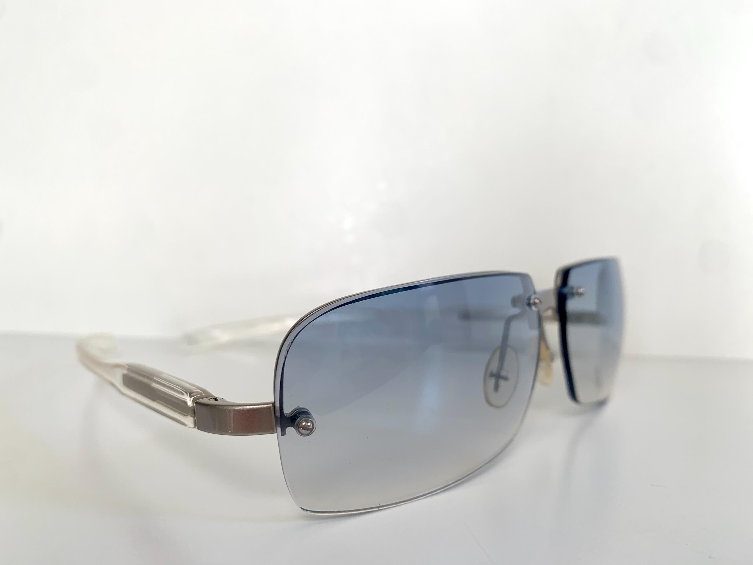 Prada 00s Y2K Vintage Sunglasses - Blue Rimless Frames - Etsy