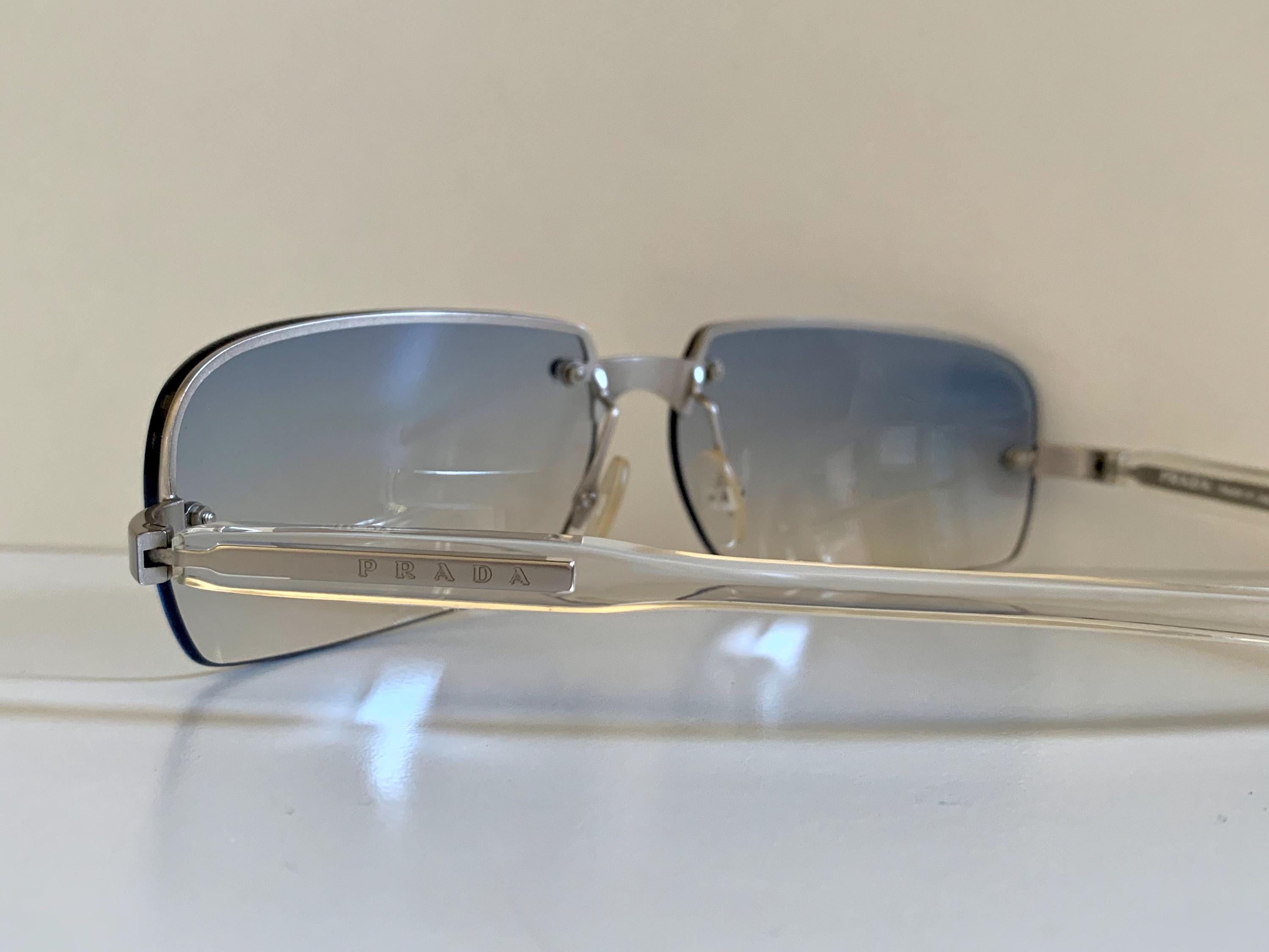 Prada 00s Y2K Vintage Sunglasses - Blue Rimless Frames - Etsy