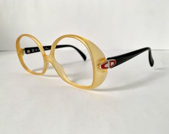 Christian Dior 80er Jahre Vintage Brille - gelb und schwarzer Rahmen