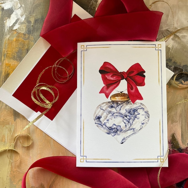 Christmas Cards, Personalized Holiday Cards with Red Foil Lined Envelopes, Boxed Christmas Cards, Choice of 10 Message Options available