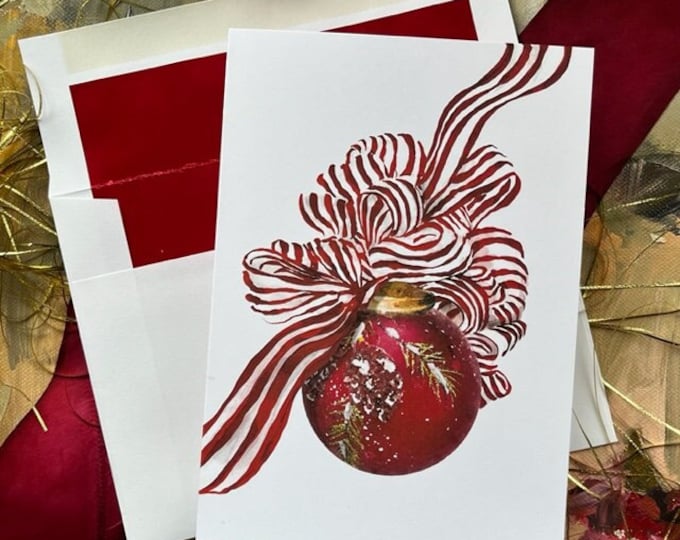 Christmas Cards, Personalized Boxed Holiday Cards, Set of 10 Watercolor