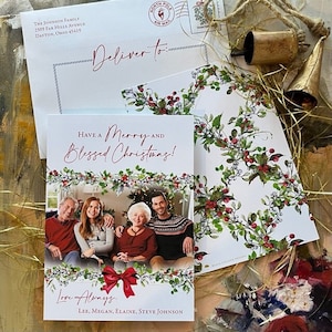 Familien-Weihnachtsfotokarte Benutzerdefinierte Feiertag Personalisierte Aquarell-Foto-Karte Traditionelle Weihnachtsfamilien-Gruß-Karte Festlicher Feiertag