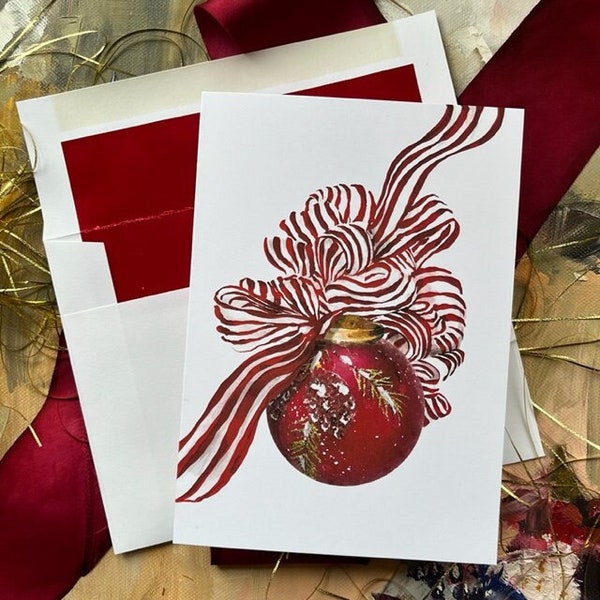 Weihnachtskarten, 10 verpackte Aquarell-Weihnachtskarten mit roten Umschlägen, Auswahl von 10 Nachrichten, siehe Notizen für die individuelle Personalisierung