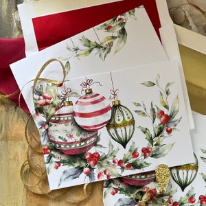 Conjunto de 10 caixas de cartão de Natal, cartão de Natal, saudação de Natal inspirada no vintage, aquarela, cartão de Natal religioso, cartão de Natal personalizado para negócios