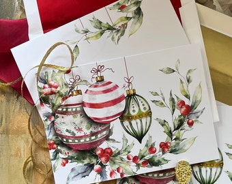 Christmas Cards 10 Deck the Halls Holiday Cards with Lined Envelopes, Choice of 10 messages, Free Personalization with Purchase of 100 cards