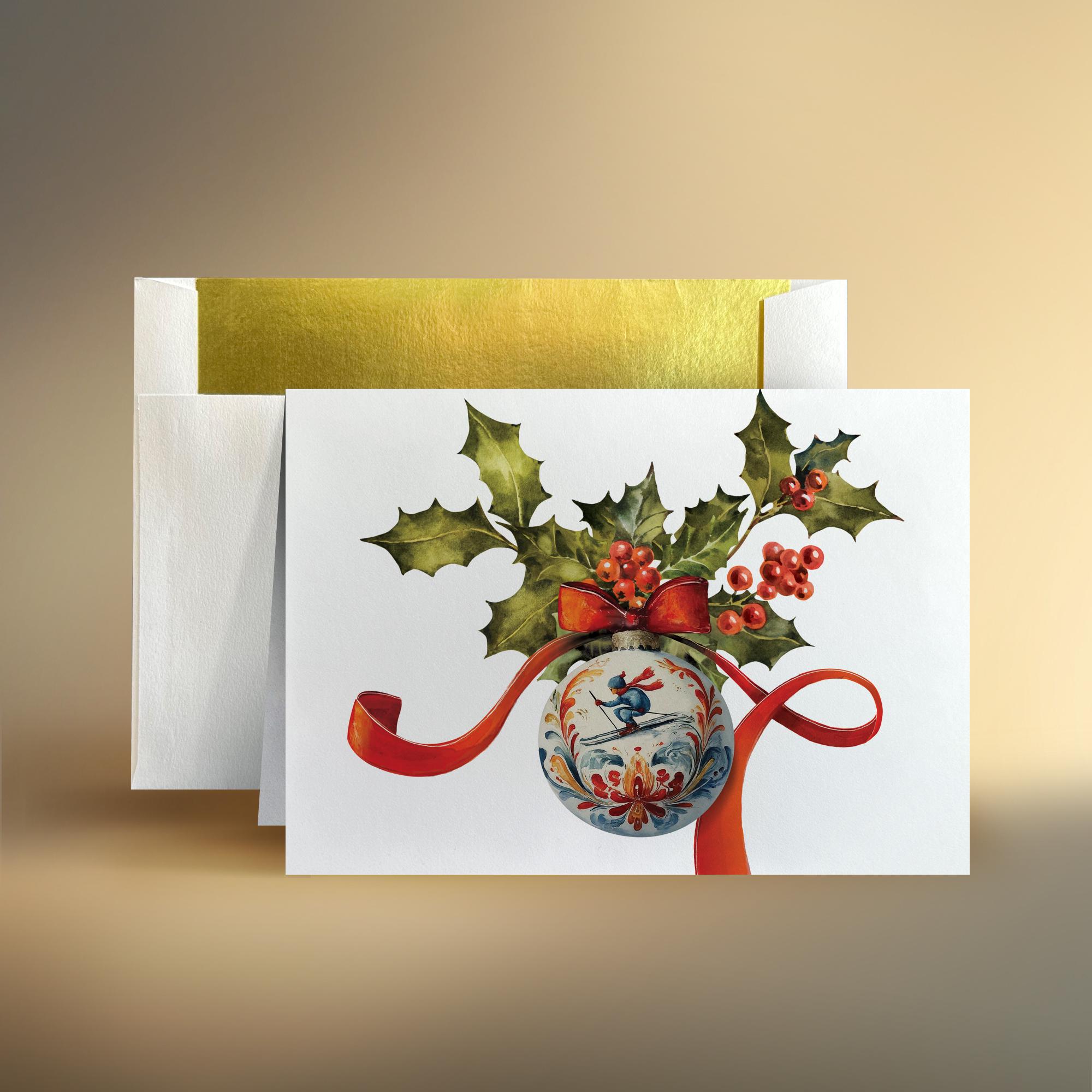 Christmas Card Scandinavian Rosemaling Ornament Holiday Card Vintage Inspired Nordic Christmas Card Christmas Greeting Holiday Card Business