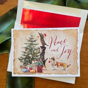 Juego de 10 tarjetas navideñas para perros, tarjetas de felicitación navideñas personalizadas para amantes de los perros y gatos, tarjetas navideñas personalizadas para gatos y perros