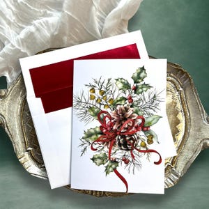 Set of 10 Christmas Card Box Holiday Card Woodland Inspired Christmas Greeting Watercolor Christmas Religious Card Custom Personalization
