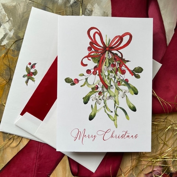 Christmas Cards, Personalized Holiday Cards, Boxed Christmas Cards, 10 Cards with Red or Gold Lined Envelopes, 10 Message Options available