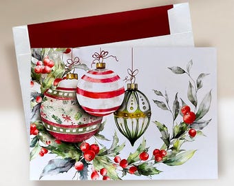 Set of 10 Christmas Card Box Holiday Card Vintage Inspired Christmas Greeting Watercolor Christmas Religious Christmas Card Business Custom