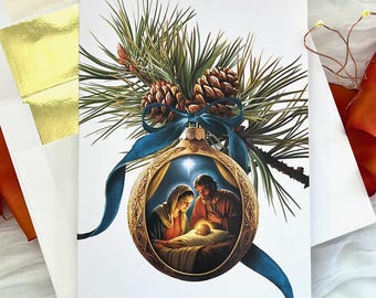 Juego de 10 tarjetas navideñas religiosas con adornos de la Natividad, tarjetas de felicitación basadas en la fe, tarjeta personalizada de Navidad con el Niño Jesús y la Sagrada Familia