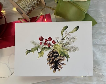 Christmas Card Boxed Set of 10 Holiday Card Vintage Inspired Christmas Greeting Watercolor Religious Christmas Card Custom Personalization