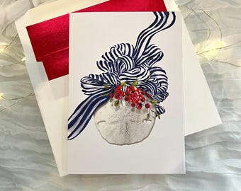 Set of 10 Christmas Card Box Holiday Card Coastal Inspired Christmas Greeting Card Holiday Watercolor Ornament Christmas Business Holiday