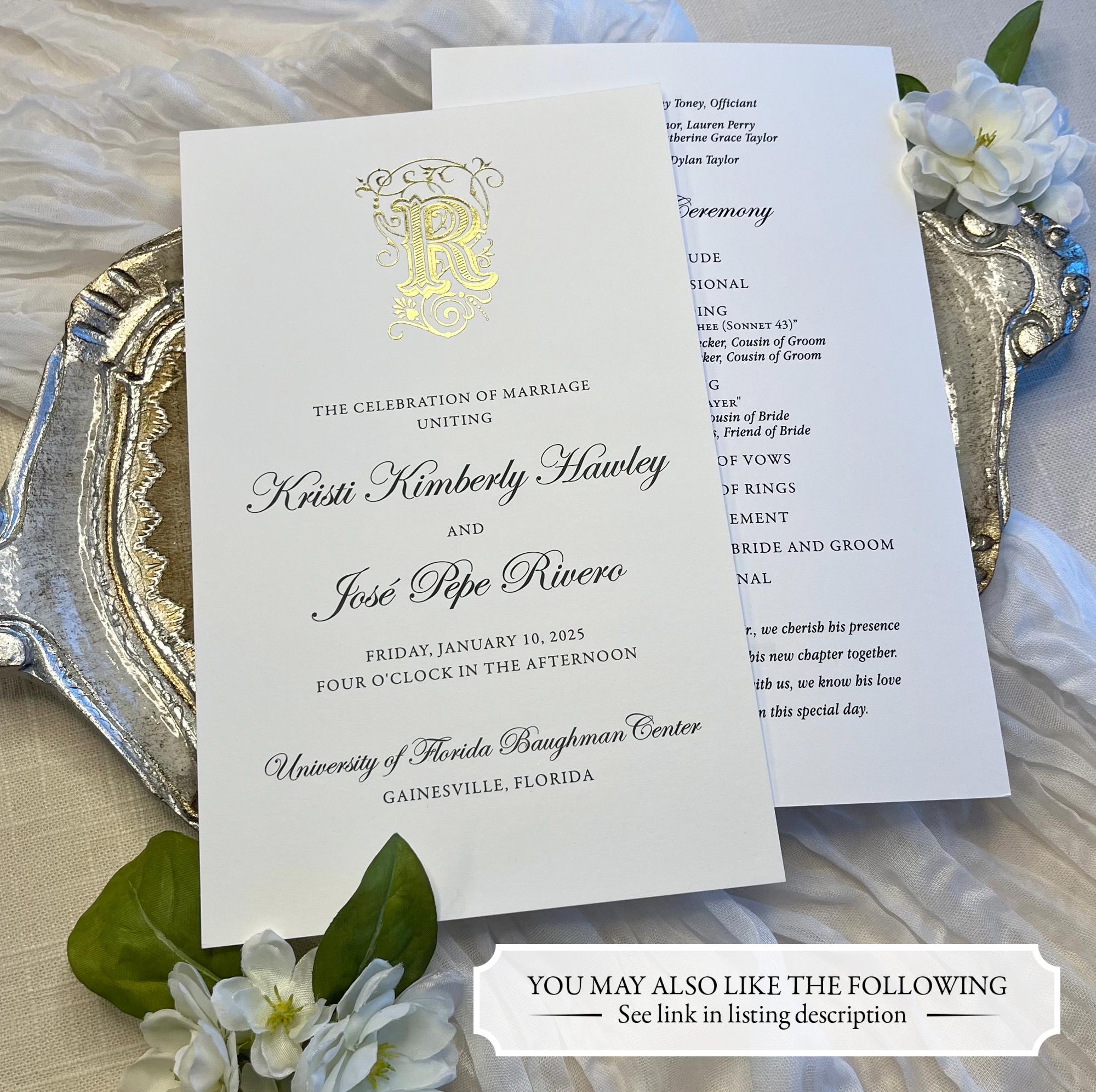 Program With Ribbon Personalized Wedding Program With Monogram, Catholic Multi-page ...