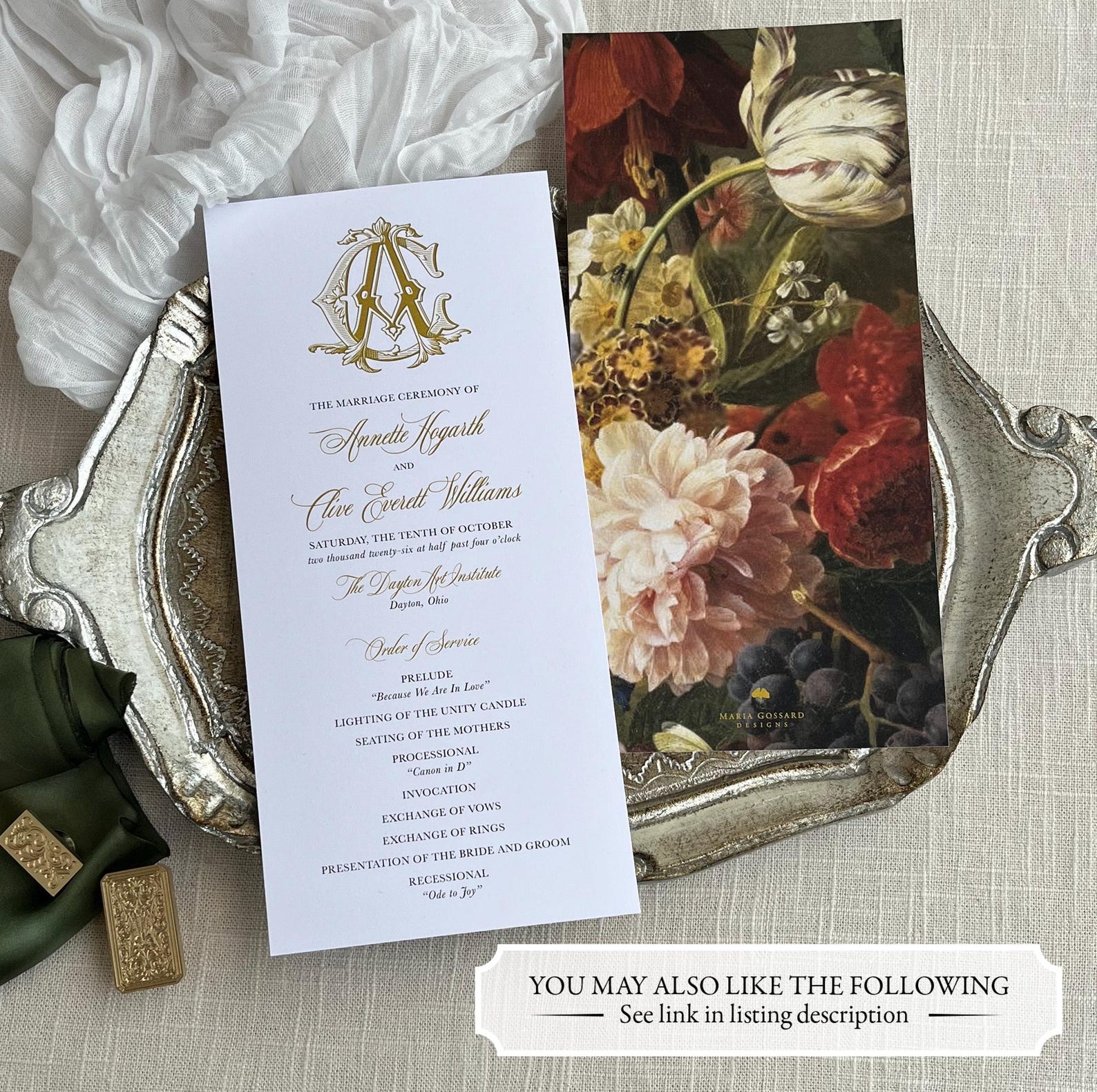 Program With Ribbon Personalized Wedding Program With Monogram, Catholic Multi-page ...