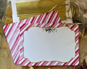 Christmas Stationery Cards, 10 Boxed Christmas Cards, Holiday Thank You Cards with Holly and Berries, Custom Personalized Boxed Note Cards