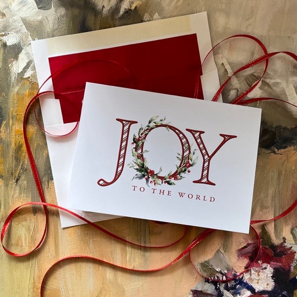 Christmas Cards, Gold Lined Envelopes, 10 Boxed Joy to the World Cards, 10 Message Options and Personalization available, Bundle and Save...