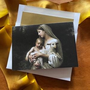 Conjunto de 10 cartões de Natal religiosos inspirados em belas artes, cartões de felicitações baseados na fé, caixa de Natal da Madonna e do Menino, cartão de Natal personalizado