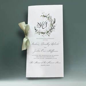 Personalized Catholic Wedding Program, Non- denominational Wedding Ceremony Program with Watercolor Monogram, Order of Ceremony with Ribbon